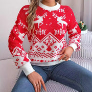 2026 New Year Autumn Winter Casual Deer Pattern Long Sleeve Hoodie Sweater Christmas For Women Red Green Knitted Pullover Jumper