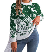 2026 New Year Autumn Winter Casual Deer Pattern Long Sleeve Hoodie Sweater Christmas For Women Red Green Knitted Pullover Jumper