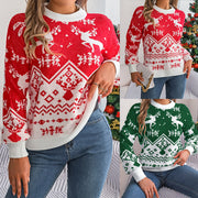 2026 New Year Autumn Winter Casual Deer Pattern Long Sleeve Hoodie Sweater Christmas For Women Red Green Knitted Pullover Jumper