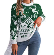 2026 New Year Autumn Winter Casual Deer Pattern Long Sleeve Hoodie Sweater Christmas For Women Red Green Knitted Pullover Jumper