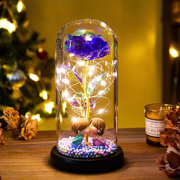 Eternal Rose LED Light Foil Flower In Glass Cover Night Lights