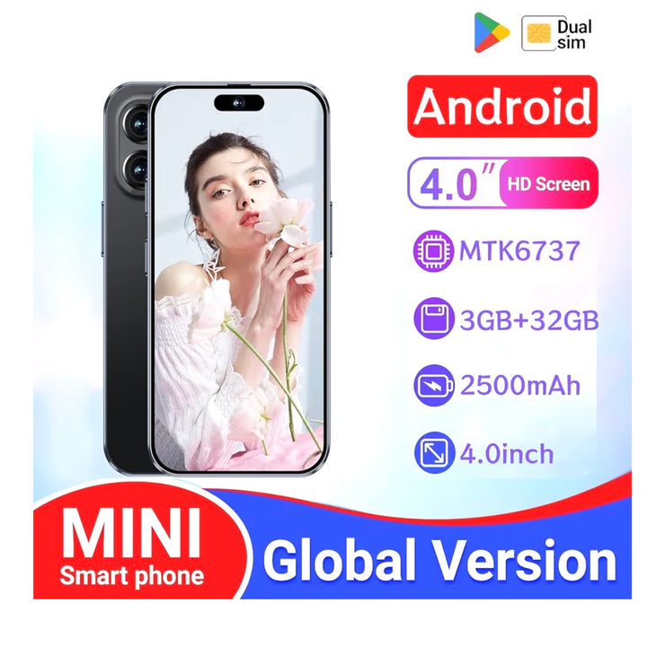 mini Smartphone for Kids with 4.0 inch Small HD Screen, 3GB RAM+32GB ROM,4G Dual SIM, Android 10.0,WiFi,Bluetooth,FM,GPS Pocket Phone